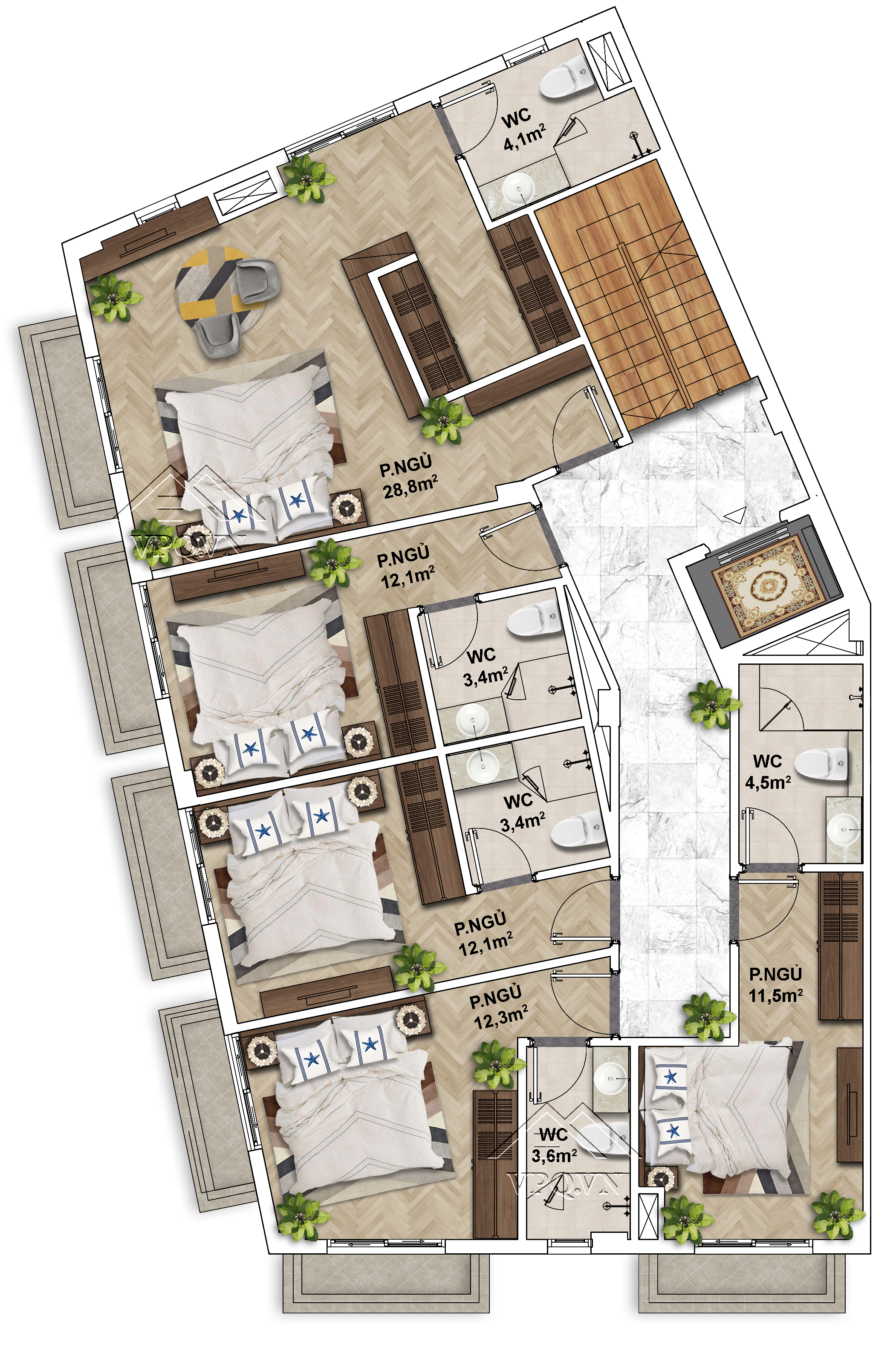 Thiết kế Shophouse The Center Ph&uacute; Quốc mặt tiền 14m - Tầng 3